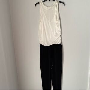 Kind Of Womens Black and White Sleeveless Illusion Neckline Lounge Jumpsuit XS